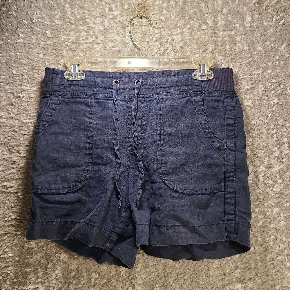 Athleta‎ Women's Navy 100% Linen 4" Inseam Drawstring Shorts Size 4 Beachy